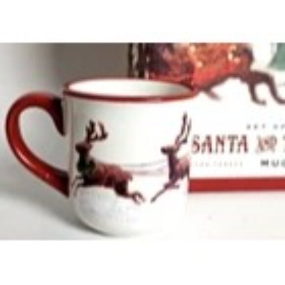 Williams Sonoma Santa Reindeer Christmas Mugs Set of 4 Holiday Coffee Cups- New - Picture 3 of 10
